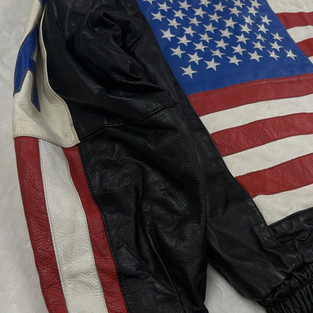Unbranded Leather Jacket Mens L Black USA Sleeve Racing Bomber Moto F2 - Picture 9 of 10
